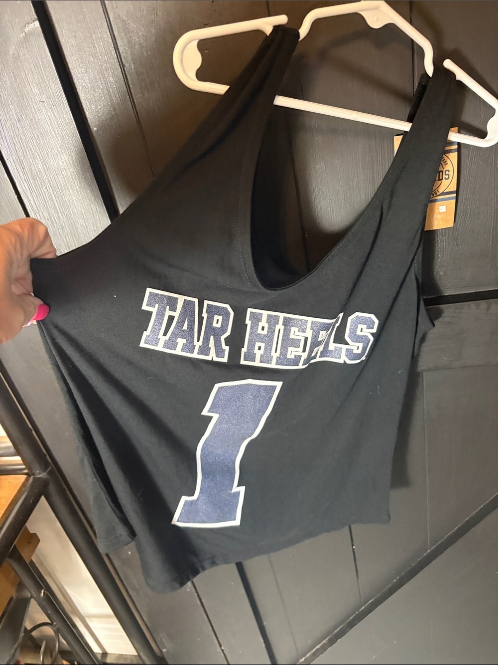 Rivalry Threads Black Tank with Navy Tar Heels Number